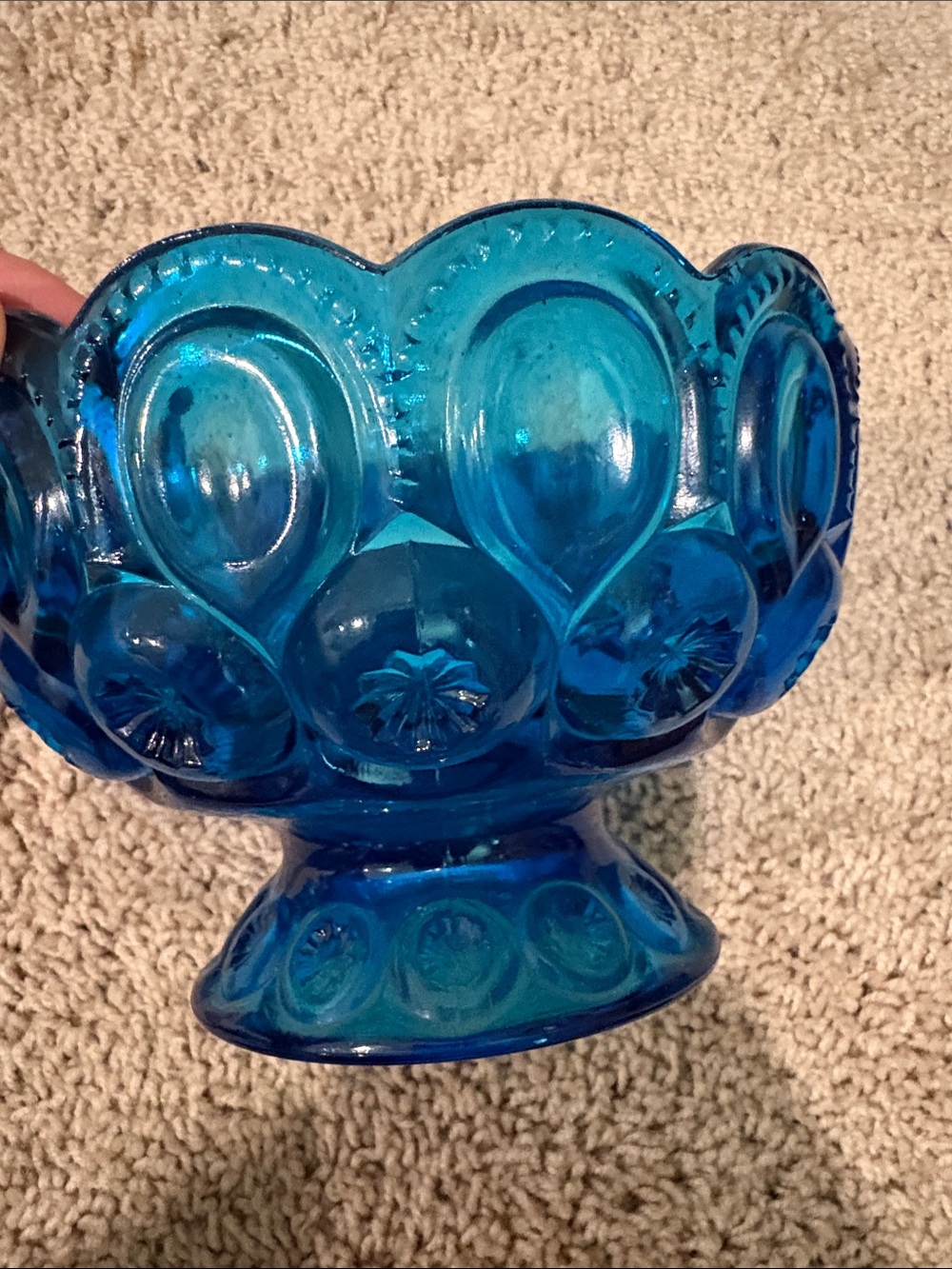 Vintage 1940 LE Smith TURQUOISE BLUE Moon & Stars Candy Trinket Compote Lid Dish - Picture 5 of 6